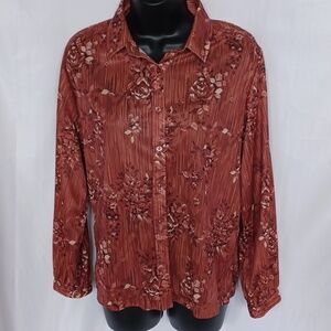 Vintage Floral Disco Shirt, brown & red, sz 38,  fits a Medium